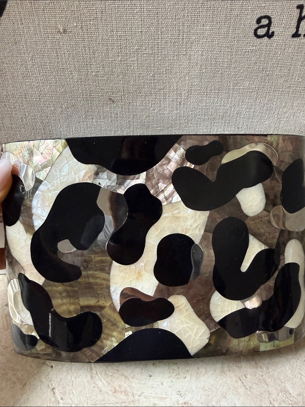 Shell Inlay Leopard Print Clutch in Black and Brown
